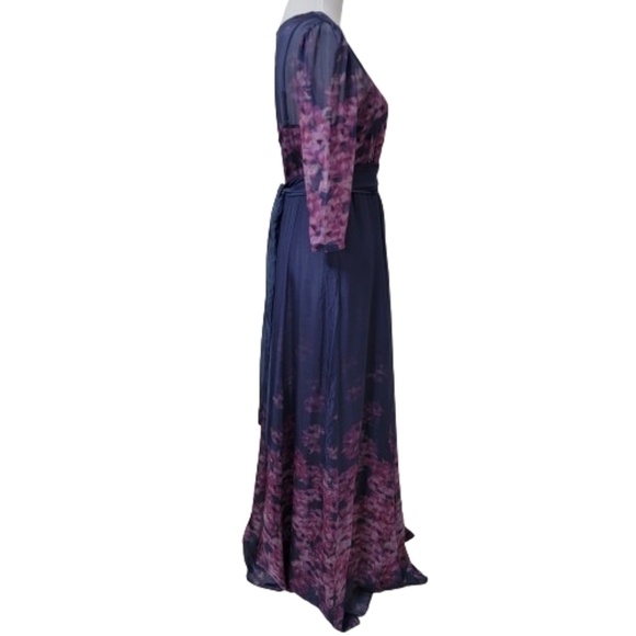 Luxe by Seraphine Size 6 Navy Blue & Pink Floral Silk Maternity Gown - Picture 4 of 16